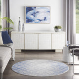 Nourison Whimsicle Tribal Ivory Blue 5' x Round Area Rug, Easy Cleaning, Non Shedding, Bed Room, Living Room, Dining Room, Kitchen (5 Round)