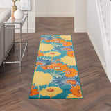 Nourison Allur Turquoise Multicolor 2'3" x 7'6" Area Rug, Modern, Floral, Bed Room, Living Room, Dining Room, Kitchen, Easy Cleaning, Non Shedding, (8' Runner)
