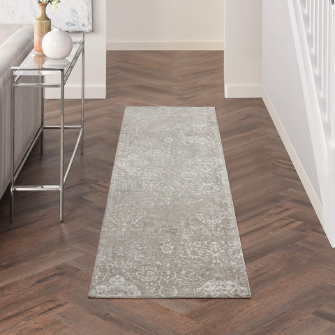 Nourison Damask Farmhouse Light Grey 2'3" x 7'6" Area -Rug, Easy -Cleaning, Non Shedding, Bed Room, Living Room, Dining Room, Kitchen (2x8)