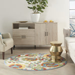 Nourison Aloha Indoor/Outdoor Ivory/Multi 5'3" x Round Area Rug, Easy Clean, Non Shedding, Bed Room, Living Room, Dining Room, Backyard, Deck, Patio (5 Round)