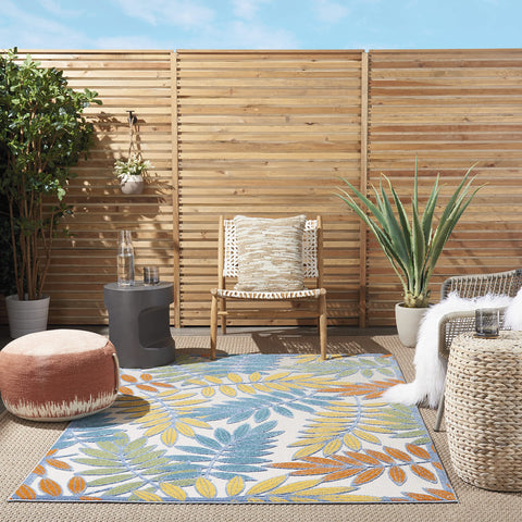 Nourison Aloha Indoor/Outdoor Tropical Botanical Ivory/Multi 3'6" x 5'6" Area Rug, (4' x 6')