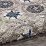 Nourison Aloha Indoor/Outdoor Grey/Blue 2'3" x 8' Area Rug, Easy Cleaning, Non Shedding, Bed Room, Living Room, Dining Room, Deck, Backyard, Patio (2x8)