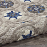 Nourison Aloha Indoor/Outdoor Grey/Blue 2'3" x 8' Area Rug, Easy Cleaning, Non Shedding, Bed Room, Living Room, Dining Room, Deck, Backyard, Patio (2x8)
