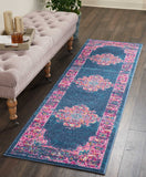 Nourison Passion Blue 2'2" x 7'6" Area Rug, Boho, Traditional, Easy Clean, Non Shedding, Bed Room, Living Room, Hallway, (8' Runner)