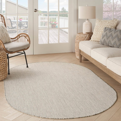 Nourison Courtyard Indoor/Outdoor Ivory/Silver 5' x 8' Oval Area Rug, Easy Cleaning, Non Shedding, Bed Room, Living Room, Dining Room, Backyard, Deck, Patio (5x8 Oval)