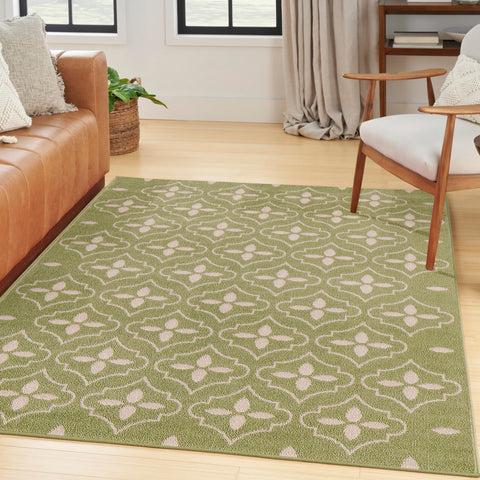 Nourison Essentials Indoor/Outdoor Green Ivory 4' x 6' Area Rug, Easy Cleaning, Non Shedding, Bed Room, Living Room, Dining Room, Backyard, Deck, Patio (4x6)