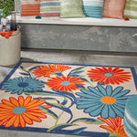 Nourison Aloha Multicolor 5' x Square Area Rug, Easy Clean, Non Shedding, Bed Room, Living Room, Dining Room, Kitchen (5' Square)