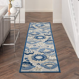 Nourison Aloha Indoor/Outdoor Blue/Grey 2'3" x 10' Area Rug, Floral, Contemporary, Easy-Cleaning, Non-Shedding, Bed Room, Living Room, Deck, Backyard, (10' x Runner)