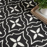 Nourison Essentials Outdoor Black Ivory 5' x 7' Area Rug, Easy Cleaning, Non Shedding, Bed Room, Living Room, Dining Room, Deck, Backyard, Patio (5x7)