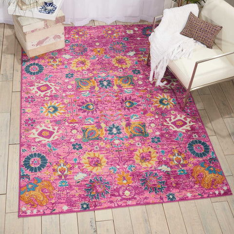 Nourison Passion Fuchsia 3'9" x 5'9" Area -Rug, Boho, Moroccan, Bed Room, Living Room, Dining Room, Kitchen, Easy -Cleaning, Non Shedding, (4' x 6')