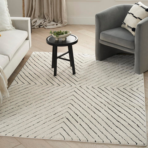 Nourison Cozy Modern Scandinavian Ivory Black 3'11" x 5'11" Area Rug, Non Shedding, Easy Cleaning Bed Room, Living Room, Dining Room, Kitchen (4x6)