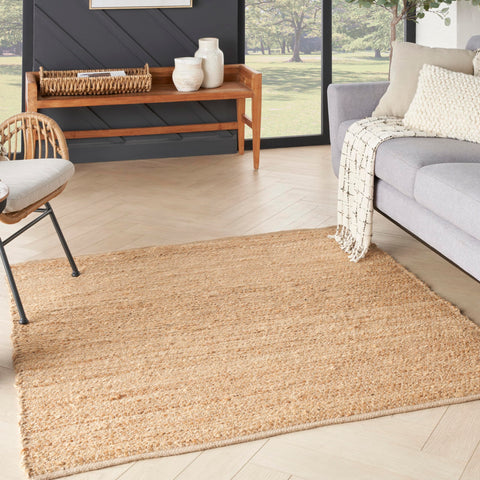 Nourison Natural Jute Solid Natural 4' x Square Area -rug, Easy -cleaning, Non Shedding, Bed Room, Living Room, Dining Room, Kitchen (4 Square)