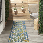 Nourison Aloha Indoor/Outdoor Ivory Blue 2'3" x 10' Area Rug, Transitional, French Country, Easy Cleaning, Non Shedding, Bed Room, Kitchen, Living Room, Deck, Backyard, (10' x Runner)