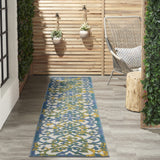 Nourison Aloha Indoor/Outdoor Ivory Blue 2'3" x 10' Area Rug, Transitional, French Country, Easy Cleaning, Non Shedding, Bed Room, Kitchen, Living Room, Deck, Backyard, (10' x Runner)