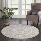 Nourison Jubilant Floral Ivory/Grey 5'3'' x Round Area-Rug, Easy-Cleaning, Non Shedding, Bed Room, Living Room, Dining Room, Kitchen (5 Round)