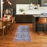 Nourison Brilliance Machine Washable Traditional Vintage Blue/Brick 2' x 6' Area -Rug, Easy -Cleaning, Non Shedding, Bed Room, Living Room, Dining Room, Kitchen (2x6)