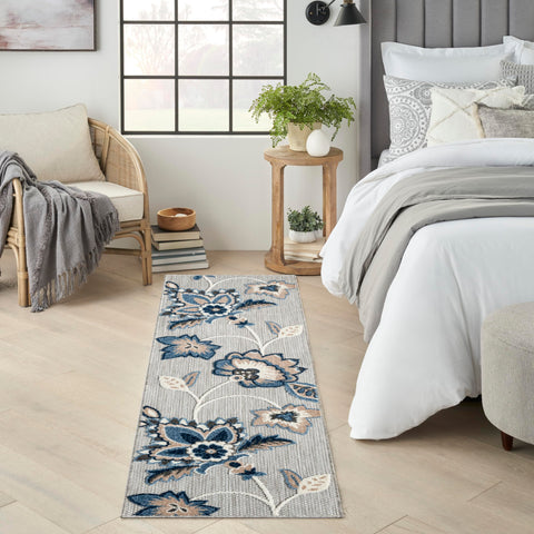 Nourison Aloha Blue Grey 2' x 6' Area Rug Easy Clean, Non Shedding, Bed Room, Living Room, Dining Room, Kitchen (6' Runner)