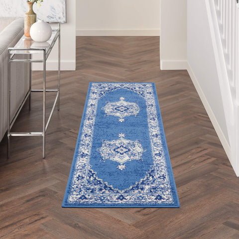 Nourison Whimsicle Traditional Navy 2' x 6' Area Rug, Easy Cleaning, Non Shedding, Bed Room, Living Room, Dining Room, Kitchen (2x6)
