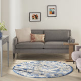 Nourison Aloha Indoor/Outdoor Blue/Grey 4' x Round Area Rug, Easy Cleaning, Non Shedding, Bed Room, Living Room, Dining Room, Backyard, Deck, Patio (4 Round)