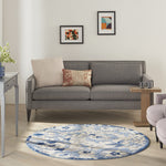 Nourison Aloha Indoor/Outdoor Blue/Grey 5'3" x Round Area Rug, Easy Cleaning, Non Shedding, Bed Room, Living Room, Dining Room, Backyard, Deck, Patio (5 Round)