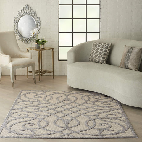 Nourison Palamos Indoor/Outdoor Cream Grey 4' x 6' Area Rug, Easy Cleaning, Non Shedding, Bed Room, Living Room, Dining Room, Backyard, Deck, Patio (4x6)