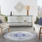 Nourison Whimsicle Vintage Ivory Blue 5' x Round Area Rug, Easy Cleaning, Non Shedding, Bed Room, Living Room, Dining Room, Kitchen (5 Round)
