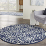 Nourison Jubilant Floral Navy/Ivory 5'3'' x Round Area-Rug, Easy-Cleaning, Non Shedding, Bed Room, Living Room, Dining Room, Kitchen (5 Round)
