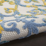 Nourison Aloha Indoor/Outdoor Ivory Blue 2'3" x 10' Area Rug, Transitional, French Country, Easy Cleaning, Non Shedding, Bed Room, Kitchen, Living Room, Deck, Backyard, (10' x Runner)
