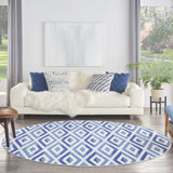 Nourison Whimsicle Diamond Ivory Blue 8' x Round Area Rug, Easy Cleaning, Non Shedding, Bed Room, Living Room, Dining Room, Kitchen (8 Round)