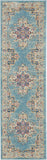 Nourison Passion Light Blue 2'2" x 7'6" Area Rug, Boho, Traditional, Easy Clean, Non Shedding, Bed Room, Living Room, Hallway, (8' Runner)
