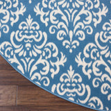 Nourison Grafix Damask Blue 8' x Round Area Rug, Easy Cleaning, Non Shedding, Bed Room, Living Room, Dining Room, Kitchen (8 Round)