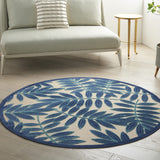 Nourison Aloha Indoor/Outdoor Navy 4' x Round Area Rug, Easy Cleaning, Non Shedding, Bed Room, Living Room, Dining Room, Backyard, Deck, Patio (4 Round)