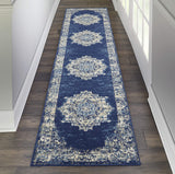 Nourison Grafix Navy Blue 2'3" x 12' Area Rug Easy Clean, Non Shedding, Bed Room, Living Room, Dining Room, Kitchen (12' Runner)