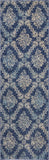 Nourison Tranquil Damask Navy/Light Blue 2'3" x 7'3" Area-Rug, Easy-Cleaning, Non Shedding, Bed Room, Living Room, Dining Room, Kitchen (2x7)