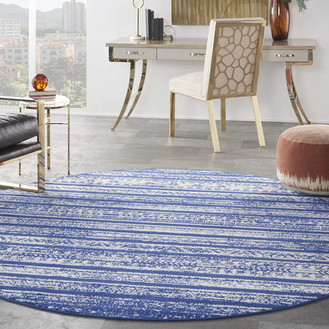 Nourison Whimsicle Tribal Navy Ivory 8' x round Area Rug, Easy Cleaning, Non Shedding, Bed Room, Living Room, Dining Room, Kitchen (8 Round)