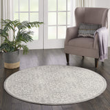 Nourison Jubilant Floral Ivory/Grey 5'3'' x Round Area-Rug, Easy-Cleaning, Non Shedding, Bed Room, Living Room, Dining Room, Kitchen (5 Round)