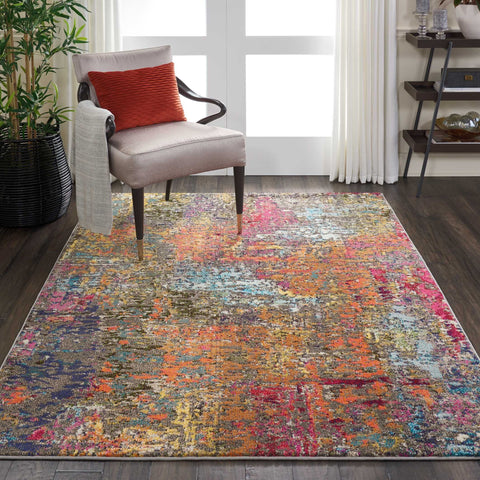 Nourison Celestial Multicolor Sunset 3'11" x 5'11" Area Rug, Vintage, Abstract, Easy Cleaning, Non Shedding, Bed Room, Living Room, Dining Room, Kitchen, (4' x 6')