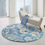 Nourison Tranquil Botanical Turquoise 5'3'' x Round Area-Rug, Easy-Cleaning, Non Shedding, Bed Room, Living Room, Dining Room, Kitchen (5 Round)