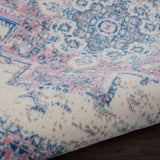 Nourison Grafix Traditional Ivory/Pink 4' x Round Area -Rug, Easy -Cleaning, Non Shedding, Bed Room, Living Room, Dining Room, Kitchen (4 Round)