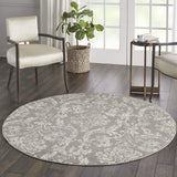 Nourison Jubilant Damask Grey 5'3'' x Round Area-Rug, Easy-Cleaning, Non Shedding, Bed Room, Living Room, Dining Room, Kitchen (5 Round)