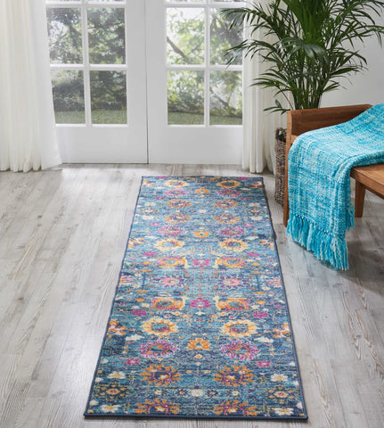 Nourison Passion Denim 2'2" x 7'6" Area Rug, Boho, Moroccan, Bed Room, Living Room, Dining Room, Kitchen, Easy Cleaning, Non Shedding, (8' Runner)