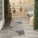 Nourison Aloha Indoor/Outdoor Floral Silver Grey 2' x 6' Area Rug, (6' Runner)