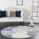 Nourison Grafix Geometric White 5'3" x Round Area Rug, Easy Clean, Non Shedding, Bed Room, Living Room, Dining Room, Kitchen (5 Round)