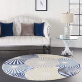 Nourison Grafix Geometric White 5'3" x Round Area Rug, Easy Clean, Non Shedding, Bed Room, Living Room, Dining Room, Kitchen (5 Round)