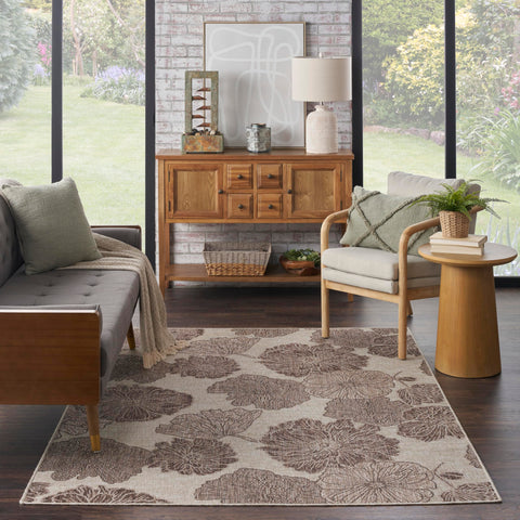 Nourison Garden Oasis Indoor/Outdoor Natural 4' x 6' Area Rug, Easy Cleaning, Non Shedding, Bed Room, Living Room, Dining Room, Backyard, Deck, Patio (4x6)