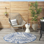 Nourison Aloha Indoor/Outdoor Ivory/Navy 4' x Round Area Rug, Easy Cleaning, Non Shedding, Bed Room, Living Room, Dining Room, Backyard, Deck, Patio (4 Round)