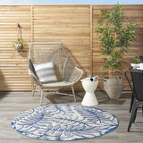 Nourison Aloha Indoor/Outdoor Ivory/Navy 4' x Round Area Rug, Easy Cleaning, Non Shedding, Bed Room, Living Room, Dining Room, Backyard, Deck, Patio (4 Round)