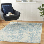 Nourison Jubilant Damask Blue 4' x 6' Area Rug, Easy Cleaning, Non Shedding, Bed Room, Living Room, Dining Room, Kitchen (4x6)