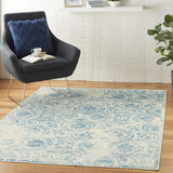 Nourison Jubilant Damask Blue 4' x 6' Area Rug, Easy Cleaning, Non Shedding, Bed Room, Living Room, Dining Room, Kitchen (4x6)