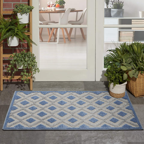 Nourison Aloha Indoor/Outdoor Blue/Grey 2'8" x 4' Area Rug, Easy Cleaning, Non Shedding, Bed Room, Living Room, Dining Room, Deck, Backyard, Patio (3x4)